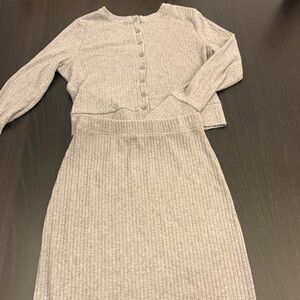 Ribbed Knit Two-Piece Set - Light Gray